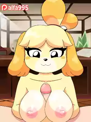 animal crossing,Furry,Gif,isabelle,антро,Большие сиськи,сиськотрах,alfa995,